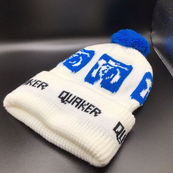 Vintage Quaker Oats Beanie Hat Pom Pom Stocking Hat Knit Logo Blue White main image 4